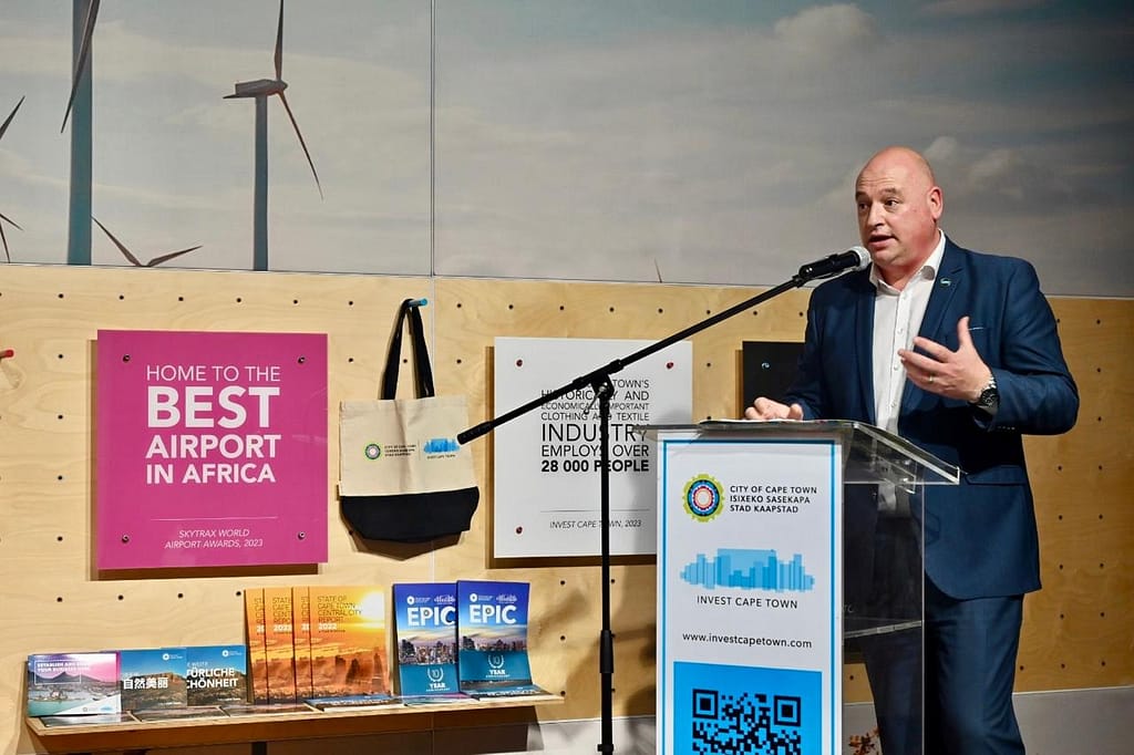 Alderman James Vos, Mayoral Committee Member for Economic Growth, addresses the audience at the BR&E programme launch at the Investment Centre at the City Hall.