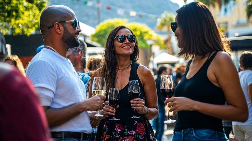 Italy in Town: A group of people with wine glasses in hand enjoy a day out at a festival