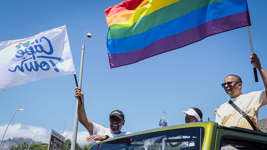 Cape Town Pride 2024 Parade. Rainbow flag.