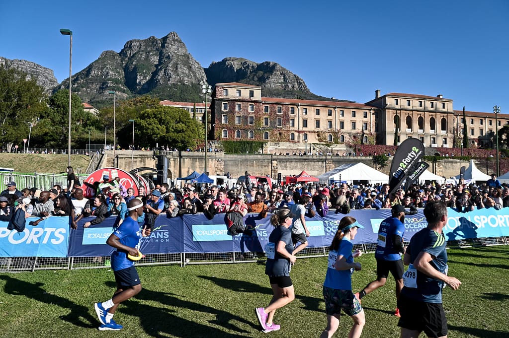 Events: Runners at the finish of the Two Oceans Marathon event at UCT