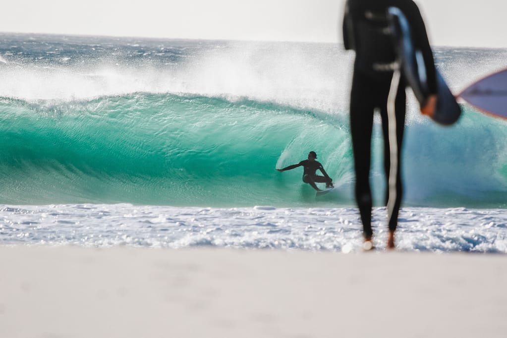 Surfer riding a wave