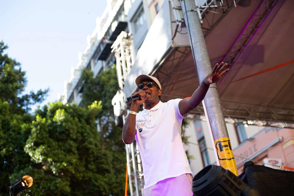 Unity on the Square Loukman Adams on stage