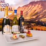 Three bottles of Boschendal wine tasters with 3 paired food items