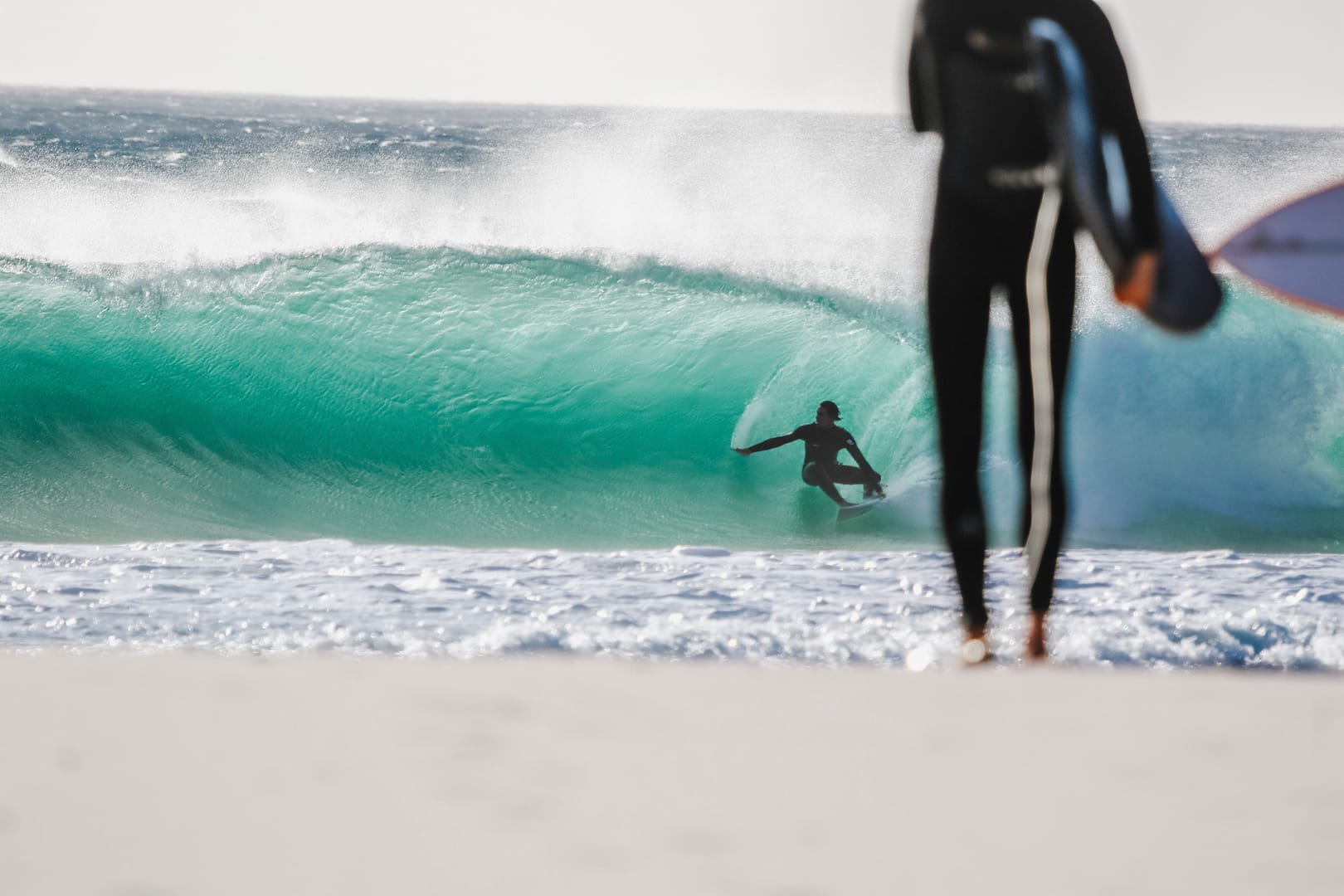 Surfer riding a wave